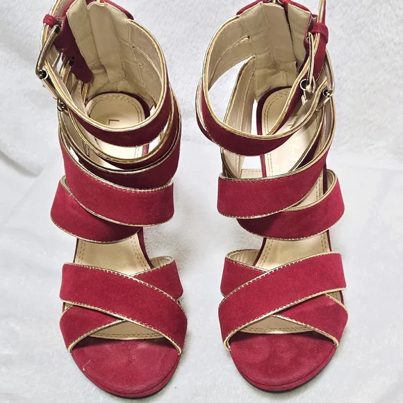 Liliana Red/Gold 4" Stiletto HEELS Crisscross Strappy Sexy GIRLS' NIGHT 👠 FAB - Picture 10 of 15